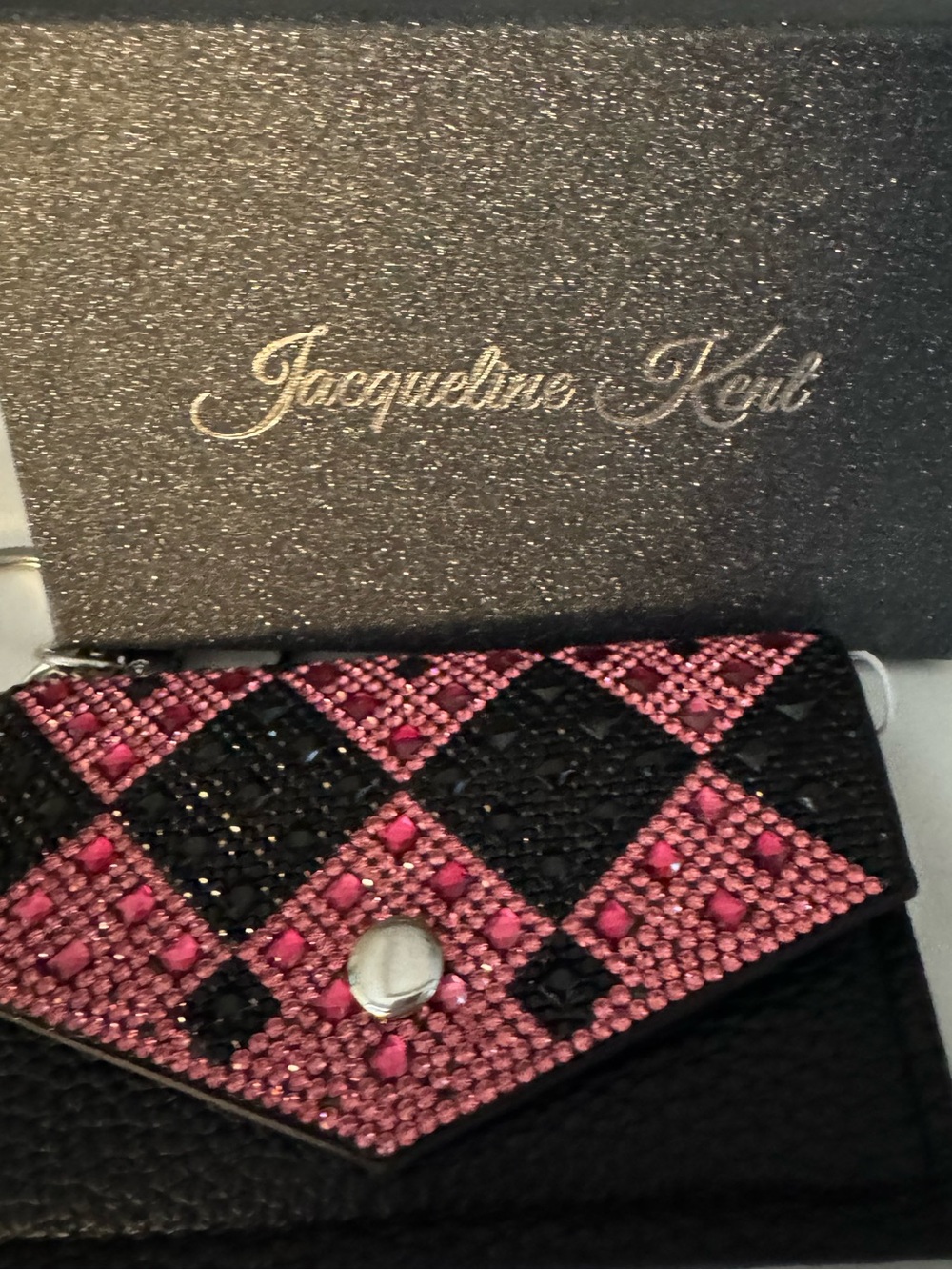 Black and Pink Crystal-Embellished Women's Wallet with Keyring
